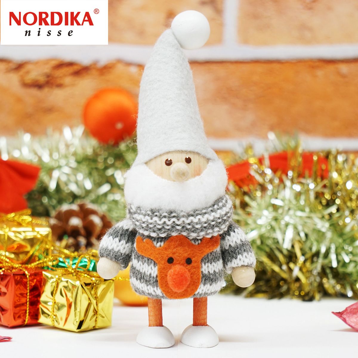 クリスマス人形 二ットセーターサンタ（トナカイ） サイレントナイト 約100mm エストニア製
