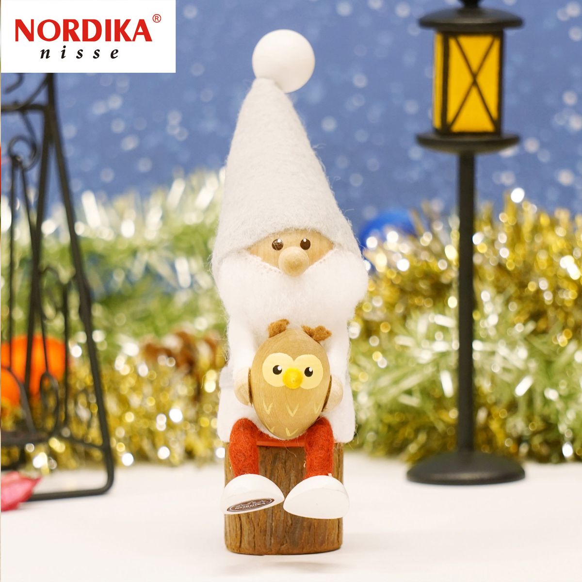 クリスマス人形 フクロウを抱えたサンタ サイレントナイト 約120mm エストニア製