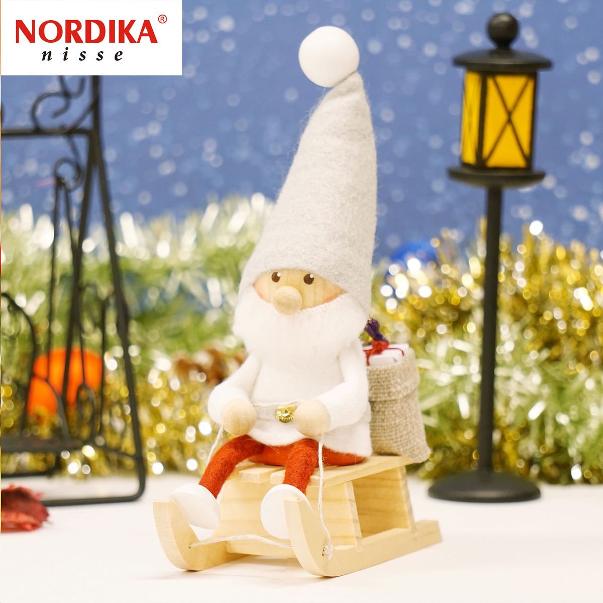 クリスマス人形 そりに乗るサンタ サイレントナイト 約150mm エストニア製