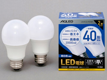 LED電球 E26 広配光 40形相当 昼白色 2個